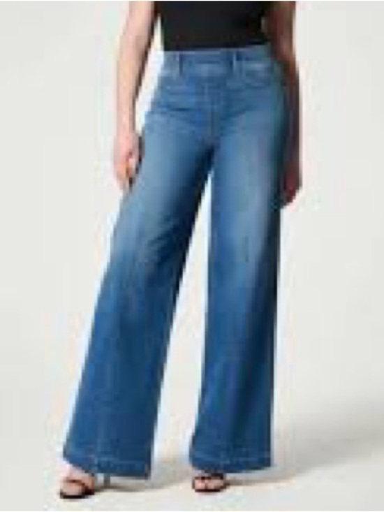 SPANX Denim - SPANX Wide Leg High-Rise Pull on Jeans in Medium Blue